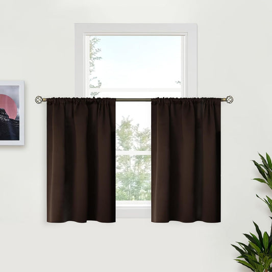 BGment Brown Blackout Curtains for Kitchen Cafe Window - Chocolate Half Window Drapes Thermal Insulated Blackout Blinds for Rv Bathroom Privacy, 34 x 30 Inch, 2 Panels