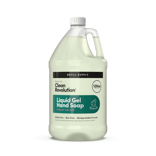 Clean Revolution Liquid Gel Hand Soap, Silky Rich Liquid, Quick Lather, Fast Rinsing, Contains Real Essential Oils (Forest Escape) 128 Fl Oz