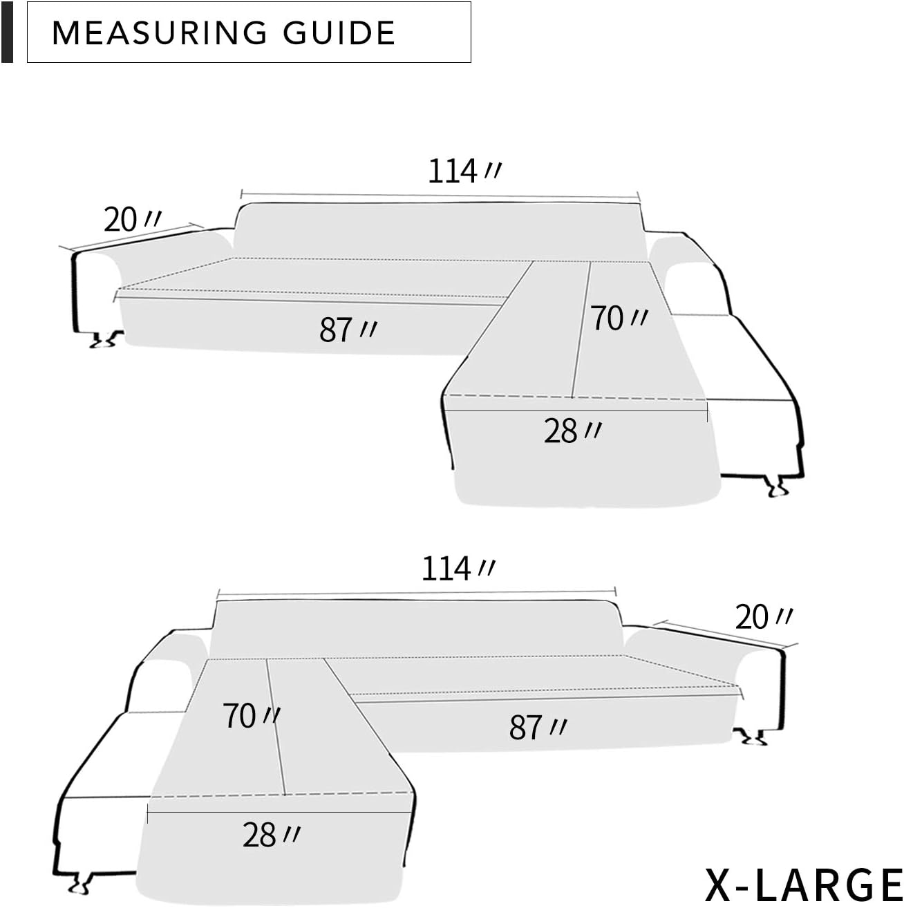 Easy-Going L Shape Sofa Slipcover - Sectional Couch Cover with Chaise & Reversible Sofa Cover for Pets & Kids (X-Large, White/White)
