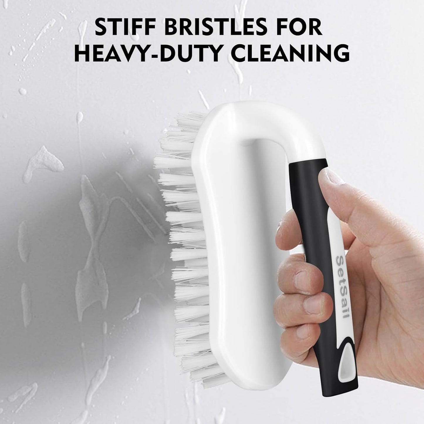 SetSail Scrub Brush, Heavy-Duty Scrub Brushes for Cleaning with Stiff Bristles Cleaning Brush for Shower, Bathroom, Carpet, Kitchen and Bathtub Scrubber - 3 Pack (Black White)