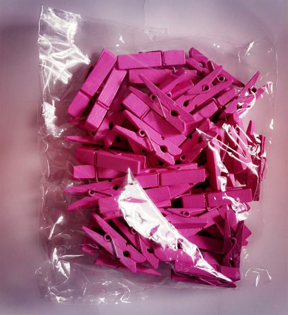 DurReus Small Wooden Clips Pictures Hanger with Twine Mini Colors Clothespins Attach Cards Wedding Party Decor Set of 50 Rose Red