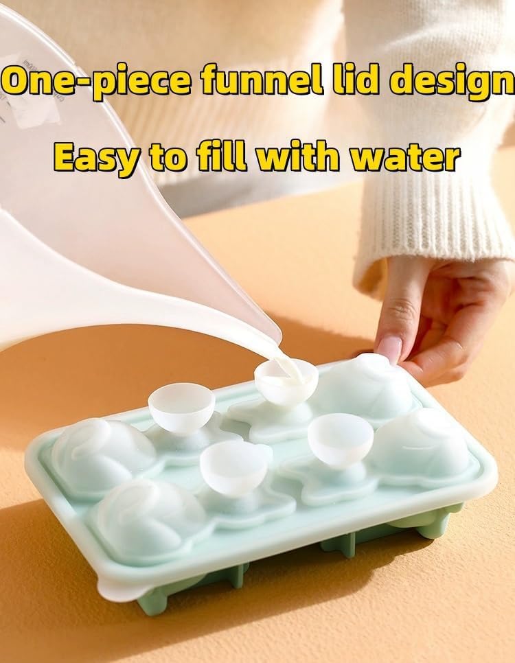 Cute 3D Cat Silicone Ice Cube Tray Mold Cartoon Animal Ice Box BPA-Free (Pink)