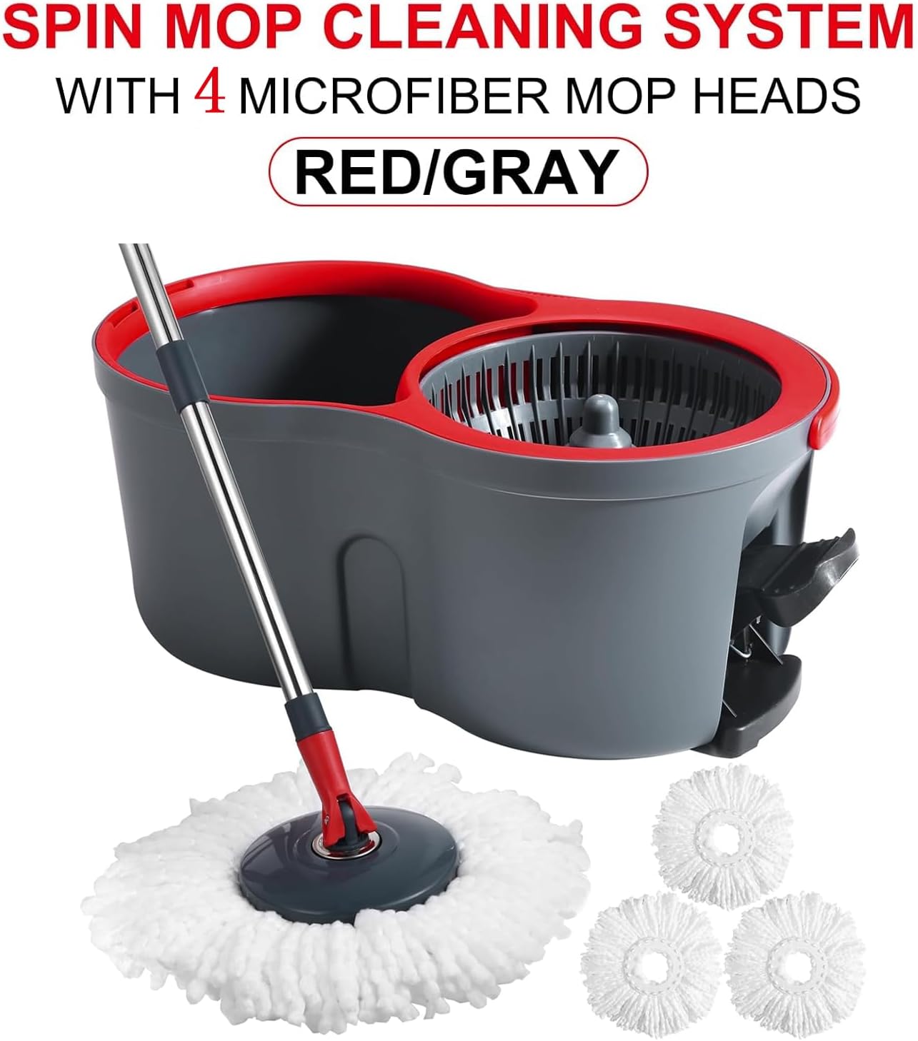 360° Spin Mop and Bucket Set Quick-Dry Technology,Mop and Bucket with Wringer Set for Home & Kitchen,Wet/Dry Floor Cleaning Kit with 4 Microfiber Mop Heads & Adjustable Handle