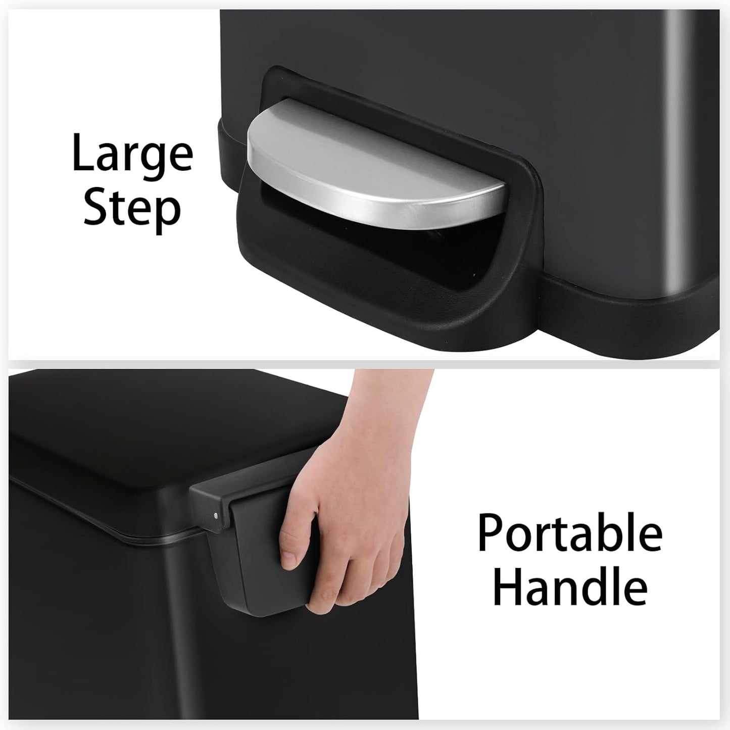 Arlopu 13.2 Gal Slim Kitchen Trash Can with Lid, 50L Stainless Steel Garbage Can, Large Kitchen Rubbish Can, Step Trash Bin w/Foot Pedal and Inner Bucket, Bathroom Trash Can Airtight (Black)