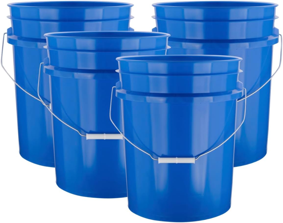 House Naturals 5 Gallon Premium HPDE Plastic Bucket - Made in USA Food Grade Storage Container, BPA Free All Purpose Pail (4, Blue)