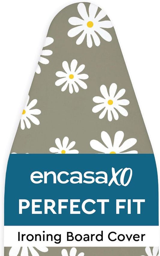 Encasa XO Ironing Board Cover and Pad 54"x15" - Thick 3mm Felt Padding, Drawstring Tightening & Lock, Easy Fit, Scorch & Stain Resistant, Fits Standard Large Ironing Board - Daisy Grey