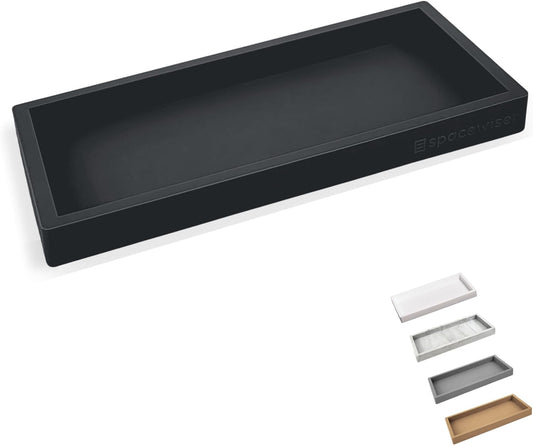 Countertop and Vanity Tray – Small 7.7” Silicone Tray, Soap Dispenser Trays, Bathroom Trays, Kitchen Soap Holder Sink Organizer Counter Caddy for Soaps Bottle Keys, Sponge Holder Dish Black