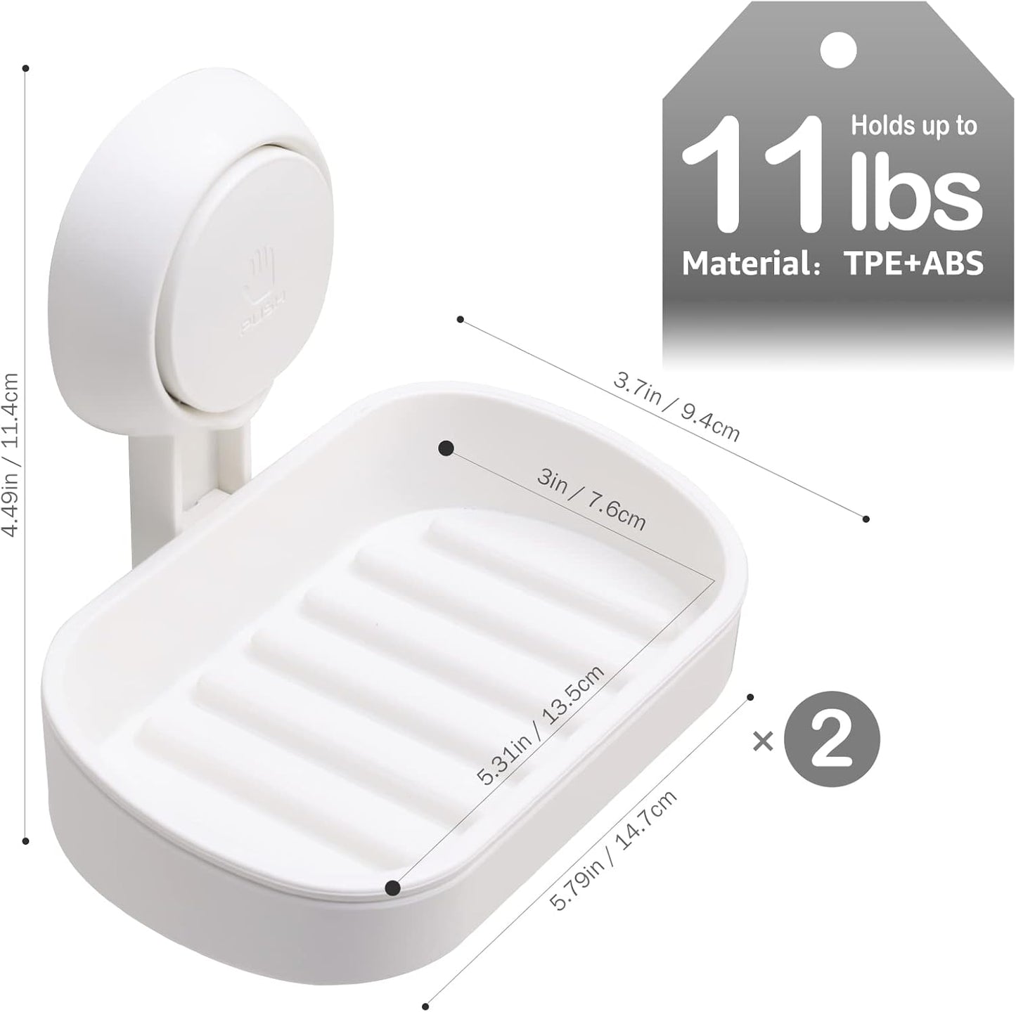 LEVERLOC Soap Holder Suction Cup for Shower, 2 Pack Bar Soap Dish Holder for Shower Wall Mounted NO-Drilling, Plastic Self Draining Removable Vacuum Suction for Bathroom Bathtub Sink