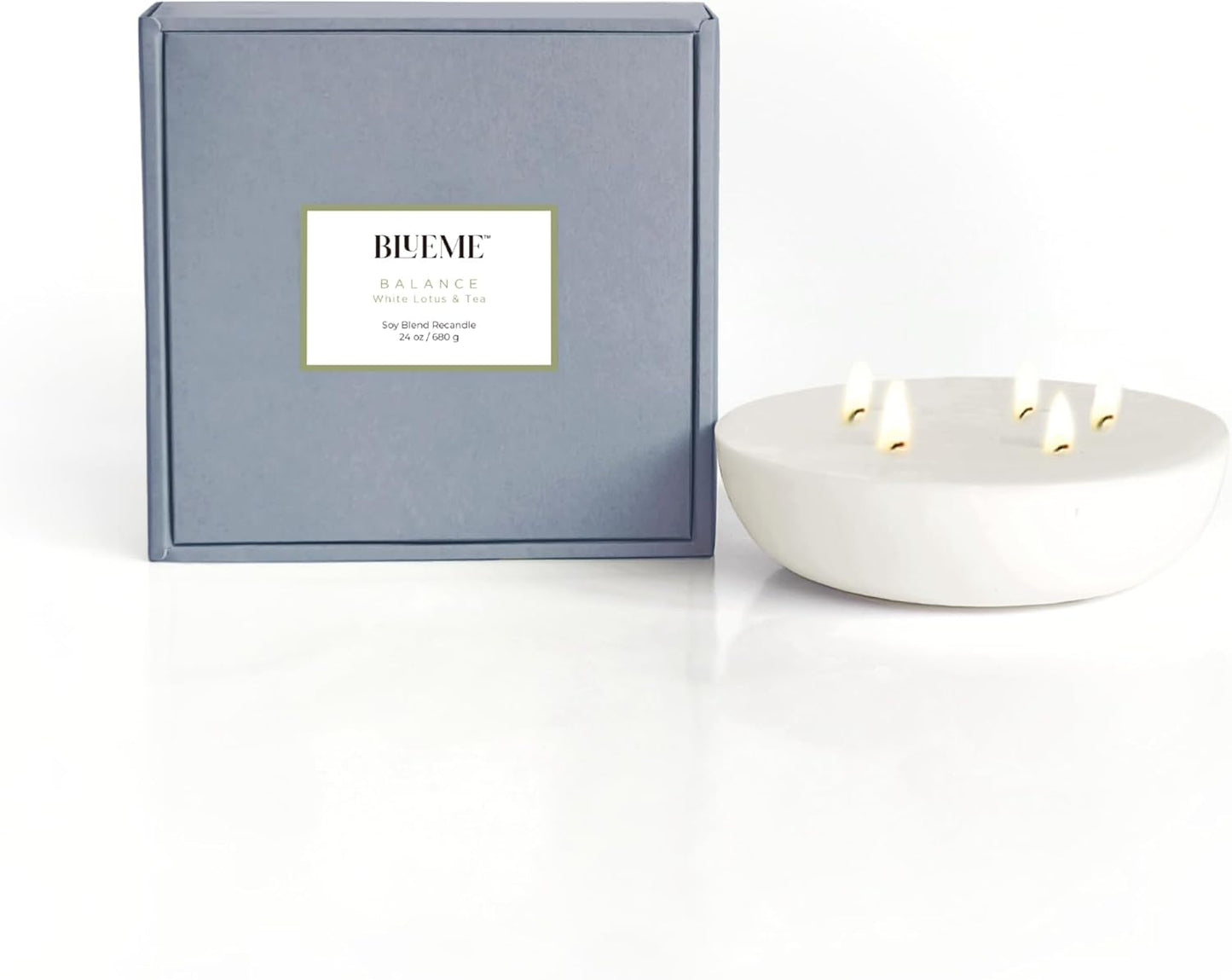 New BLUEME Wellness Candle Wax Refill, Contains Essential Oil, Sustainable, Hand Finished, Hand Poured, Premium, Luxury Ceramic, Natural Cotton Wick (24oz, White Lotus & Tea)