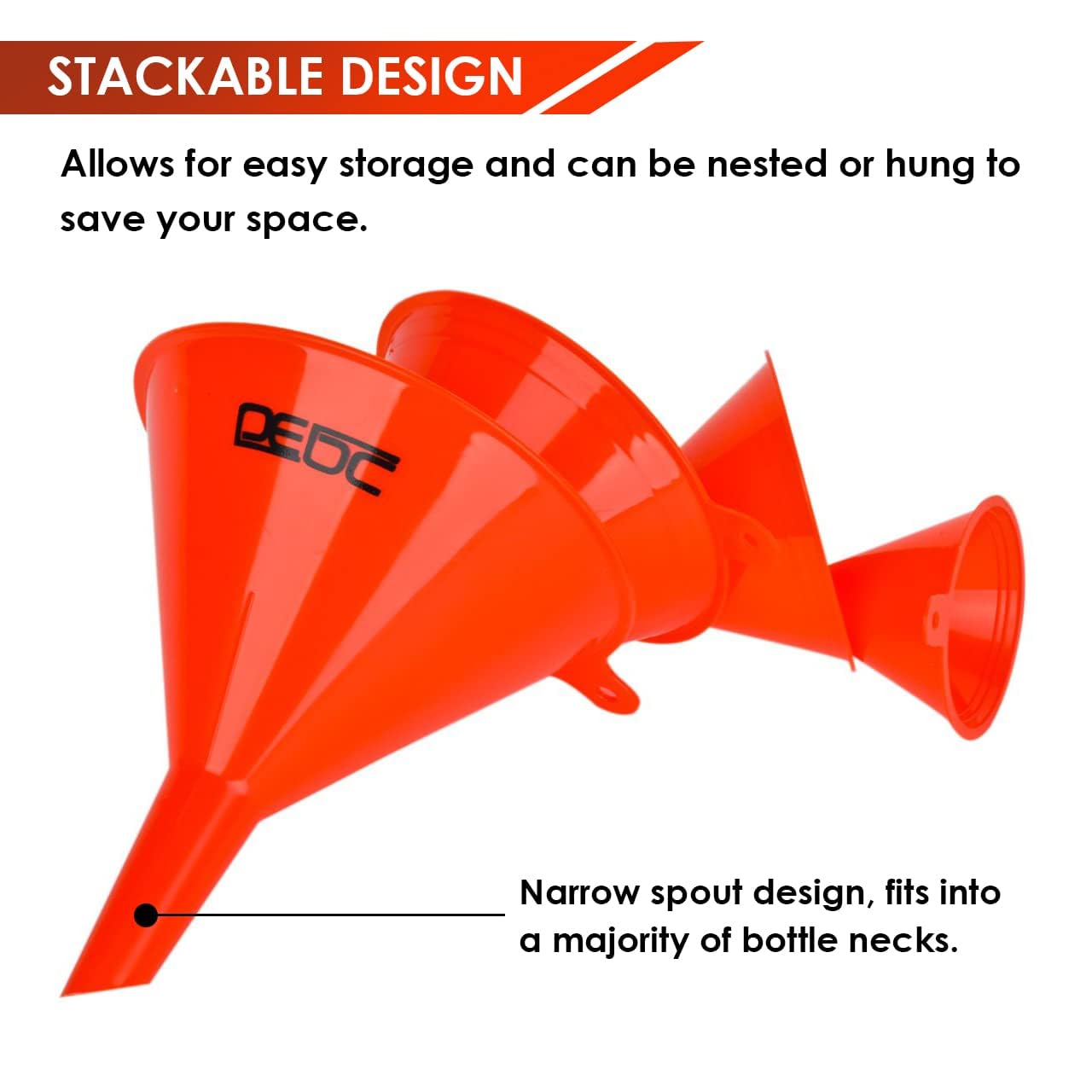 DEDC Oil Funnels, Plastic Gas Funnels Set for Car, Automotive, Kitchen, Mini Small Large Red (8pcs)