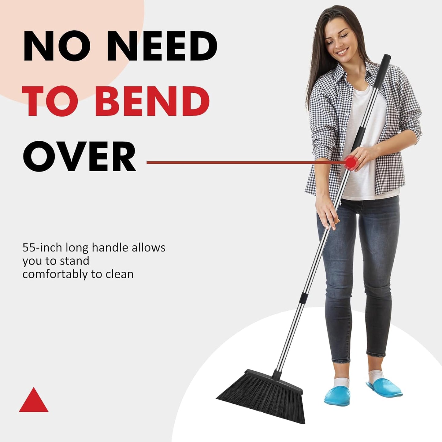 NACENA Heavy Duty Broom, 55 Inch Long Handle Outdoor Large Angle Brooms, Commercial Broom for Sweeping Indoor, for Home Garage Kitchen Office Courtyard Lobby Patio Lawn Concrete, 4 Pack (Black)