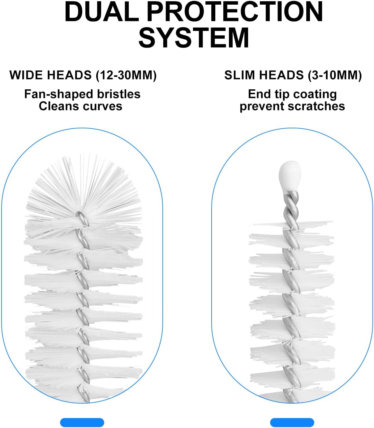 8 Pack Straw Brush Cleaner with Different Diameters (3mm-30mm) - 12" Long Nylon Brush for Water Bottles, Baby Bottles, Sippy Cups & Tumblers | Reusable Tube Cleaner for Straws and Narrow Pipes