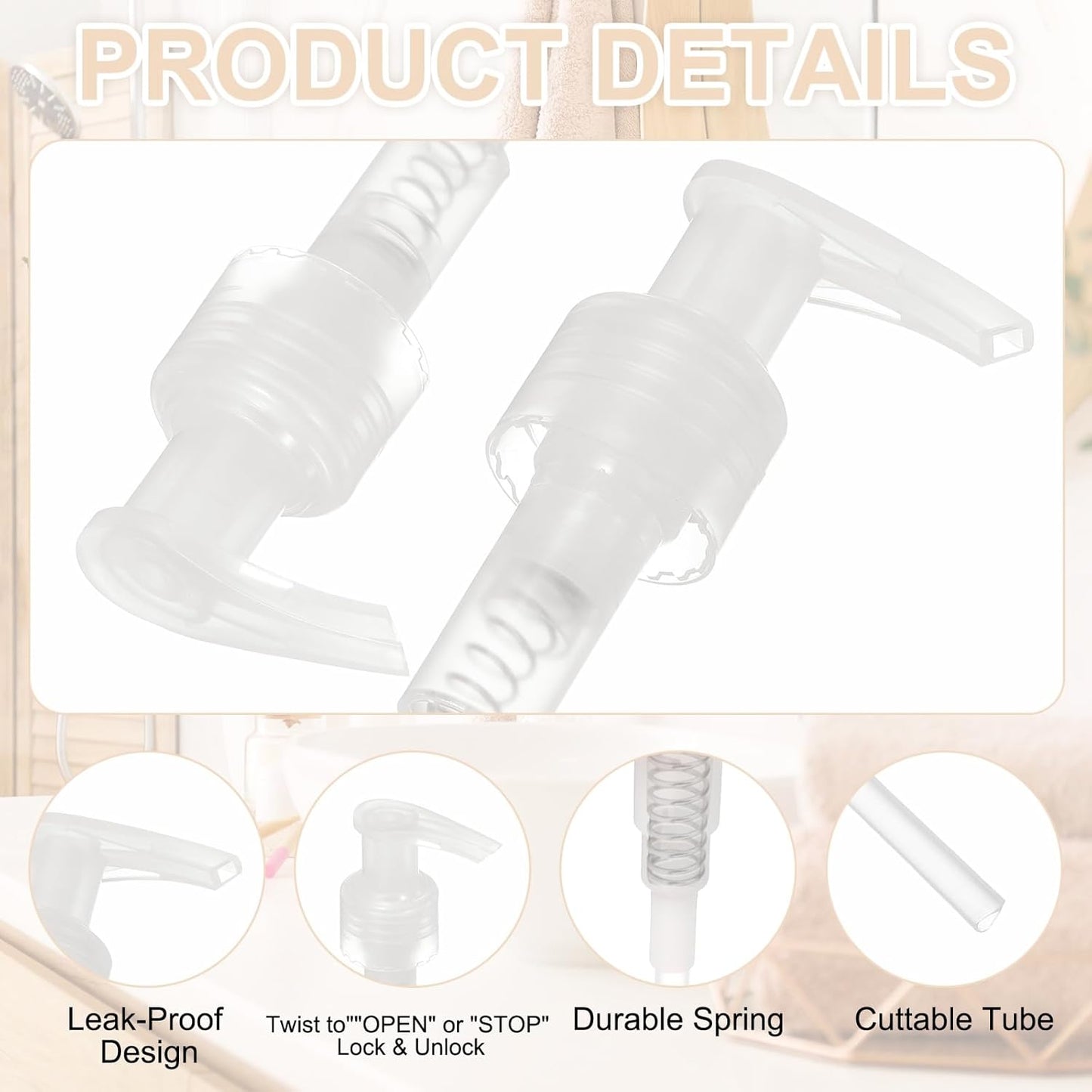 uxcell 6 Pcs Soap Dispenser Pump Heads Soap Dispensers Top Pumps Replacement Switch Pumphead for Standard 24/424 Neck Size Lotion Shampoo Bottle, Transparent