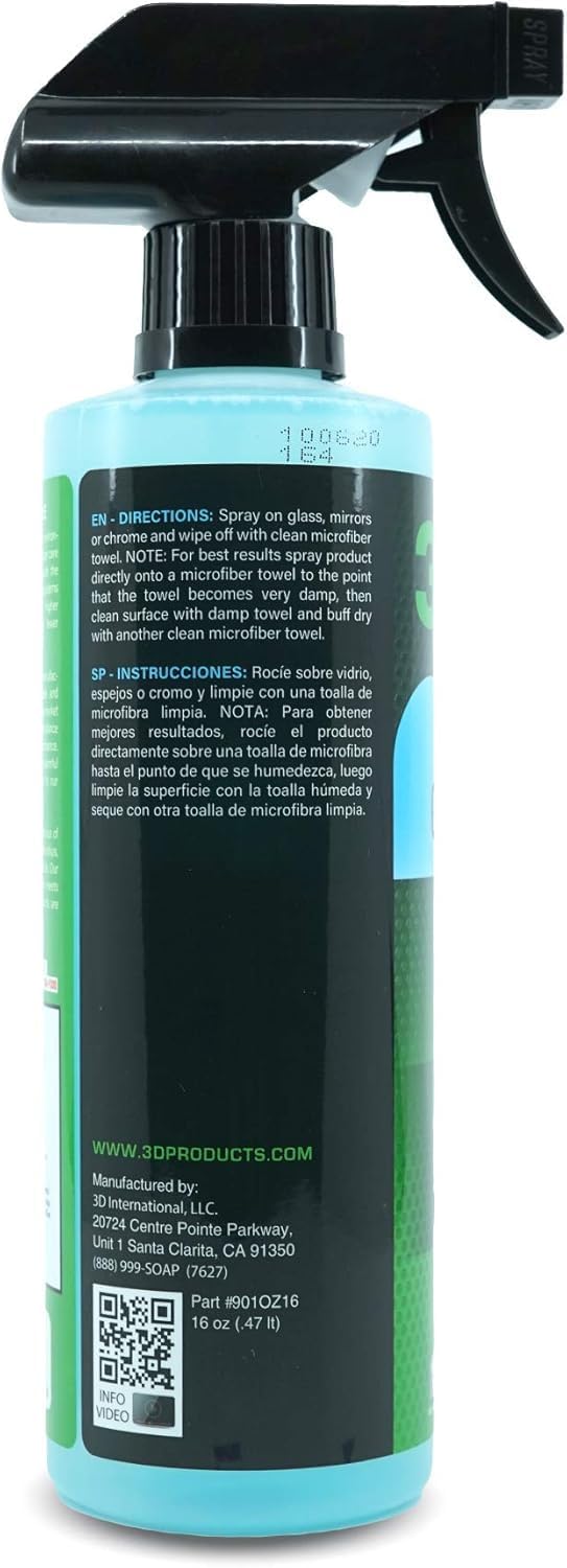 3D Glass Cleaner - Ready to Use, Tint Safe, Streak Free Glass Cleaner - 16oz.
