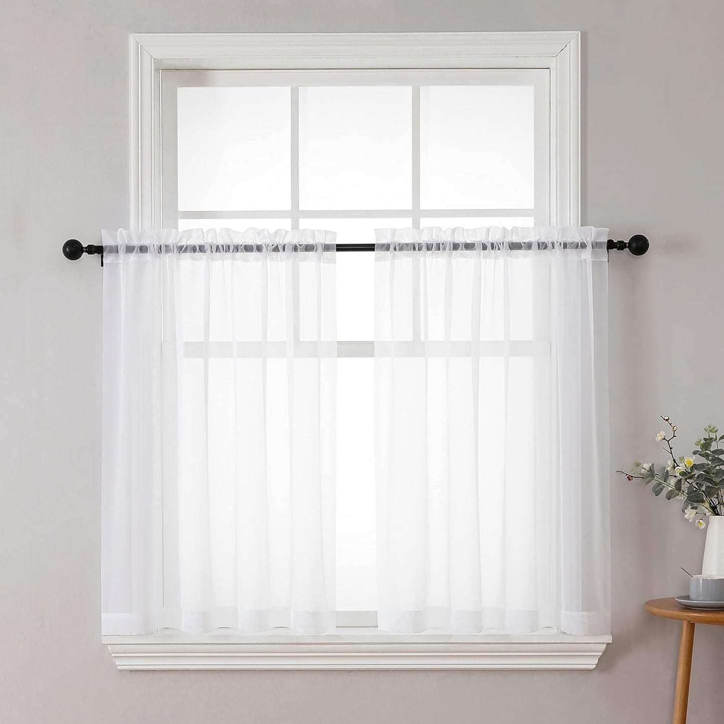 Chyhomenyc White Sheer Curtains 36 inch Length 2 Panels Set, Light Filtering Voile Rod Pocket Short Window Curtians for Bathroom Living Room Farmhouse Small Windows, Each 42Wx36L in, 2PCS, White