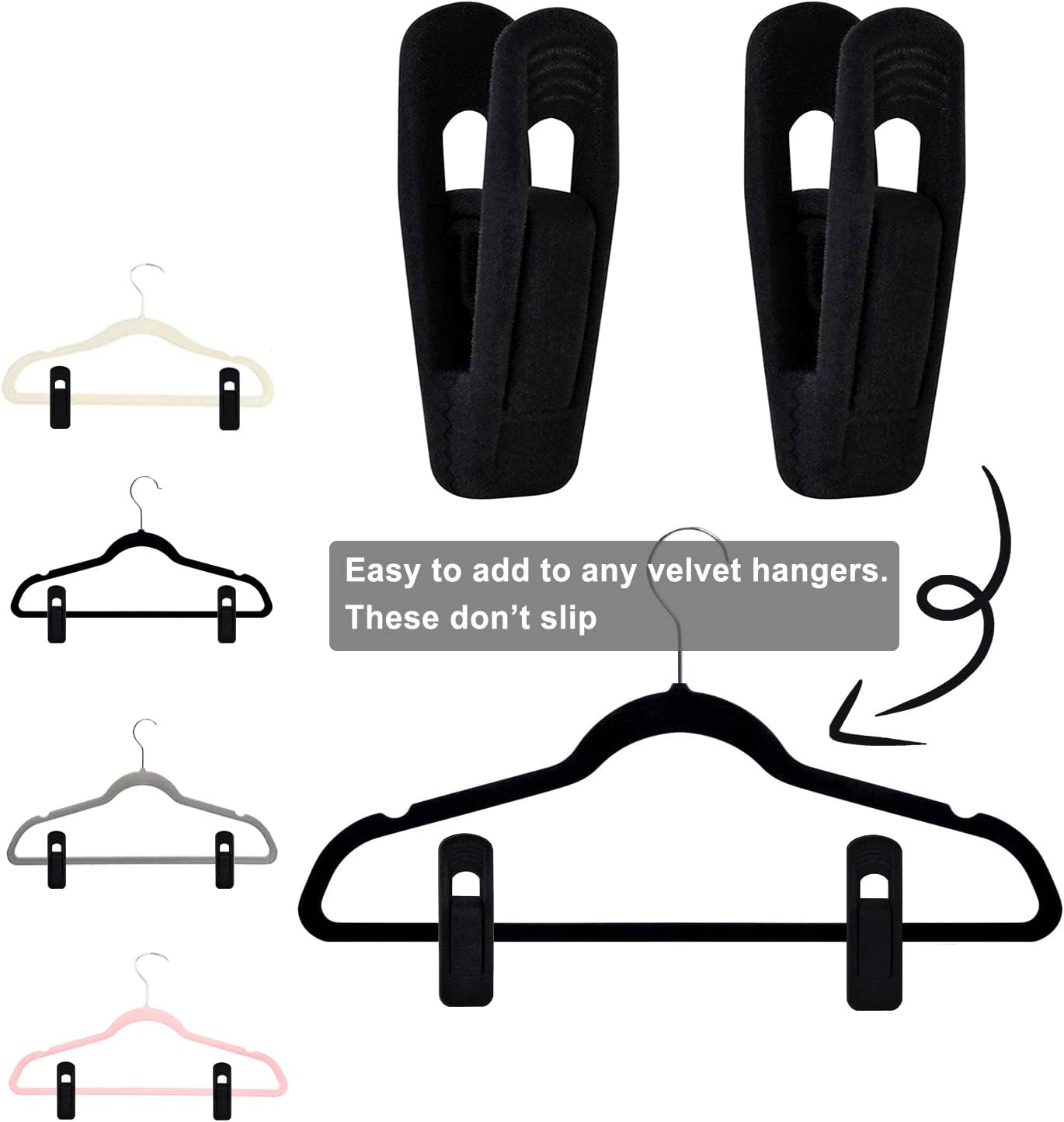 Black Velvet Hangers Clips 50 PCS, Non-Slip Velvet Clips for Suit Pant Skirt Hanger, Strong Finger Clips Perfect for Thin Flocking Hangers