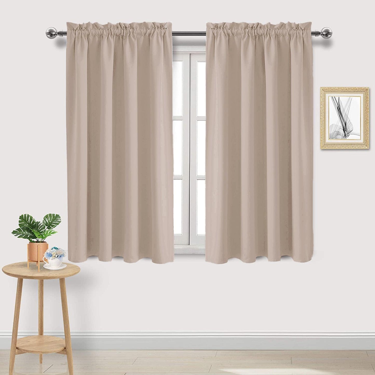 DWCN Blackout Curtains for Living Room Thermal Insulated, Energy Saving & Noise Reducing Bedroom Curtains, Camel, W 52x L 54 Inch, Set of 2 Rod Pocket Curtain Panels