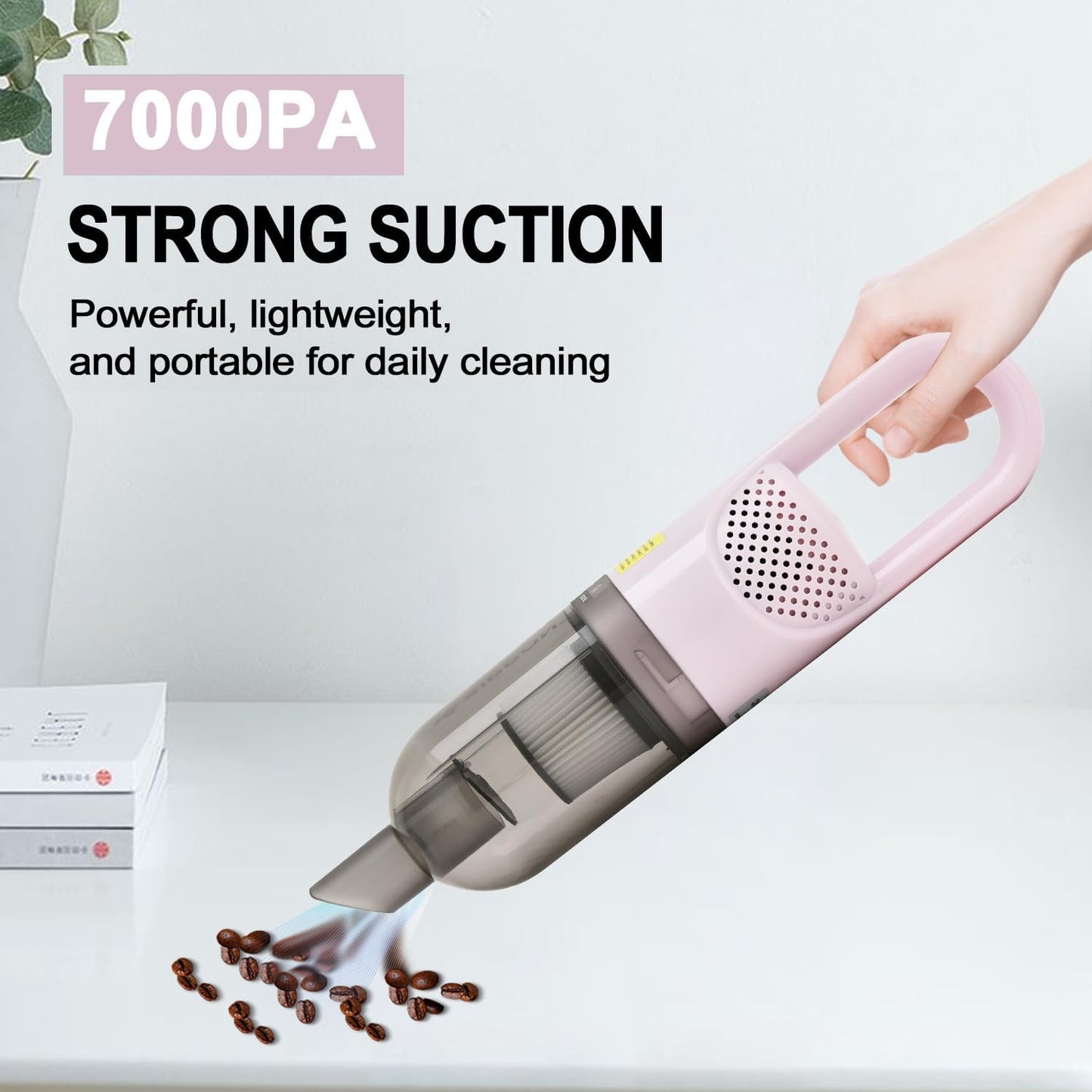 6-in-1 Lightweight Stick Vacuum Cleaner with 100W Powerful Motor, Mini Portable Household Handheld Vacuum Cleaner for Domestic Hard Floors, Carpets and Pet Hair(Pink Cordless)