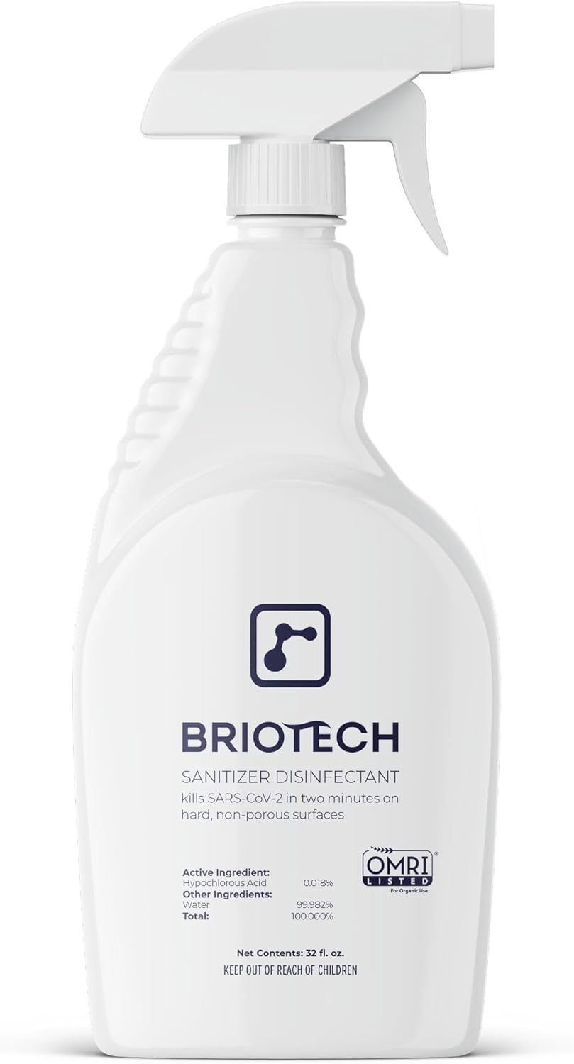 BRIOTECH Sanitizer Disinfectant Hypochlorous Spray, Kill 99.99% of Viruses & Bacteria, Control Mold, Eliminate Odor, Gentle for Nursery & Play Rooms, Food Contact Surface Sanitizer, 32 fl oz
