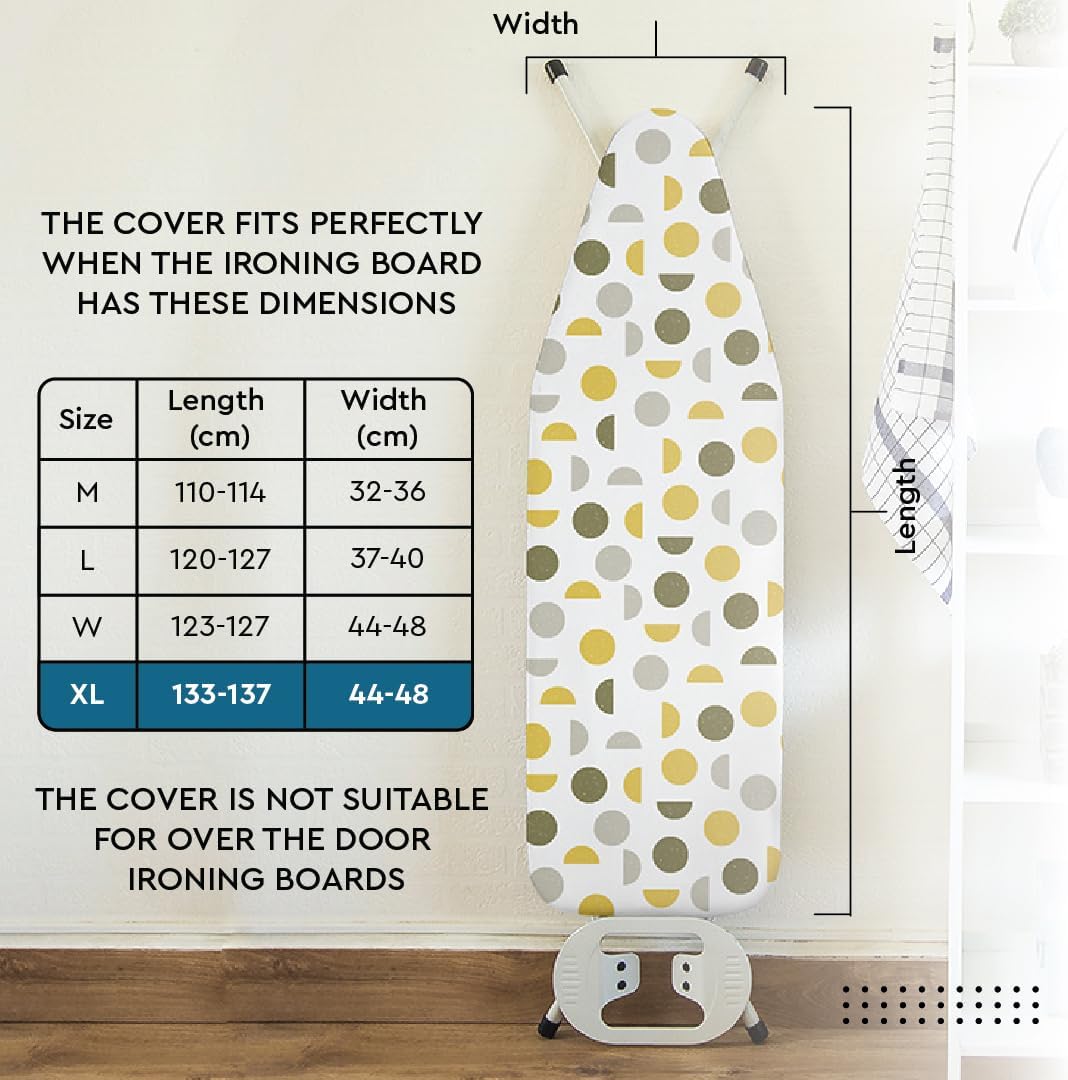 Encasa XO Ironing Board Cover and Pad 57"x22" - Thick 3mm Felt Padding, Drawstring Tightening & Lock, Easy Fit, Scorch & Stain Resistant, Fits X-Large Ironing Board - Big Leaves Blue