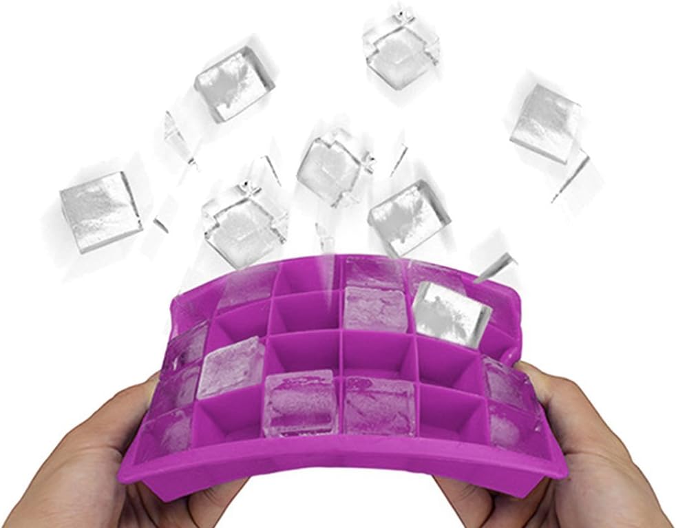 Ice Cube Tray, Silicone Square Ice Trays Easy Release Stackable Ice Cube Mold with Removable Lid, 24 Cavity (2 Pack, Purple)