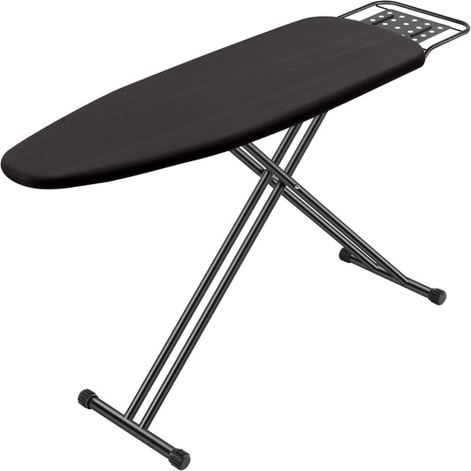 Full Size Ironing Board 47" X 15" with Heat Resistant Cover and Thicken Felt Pad, Safety Iron Rest, Anti-Skid Feet, Height Adjustable, Heavy Duty,Black