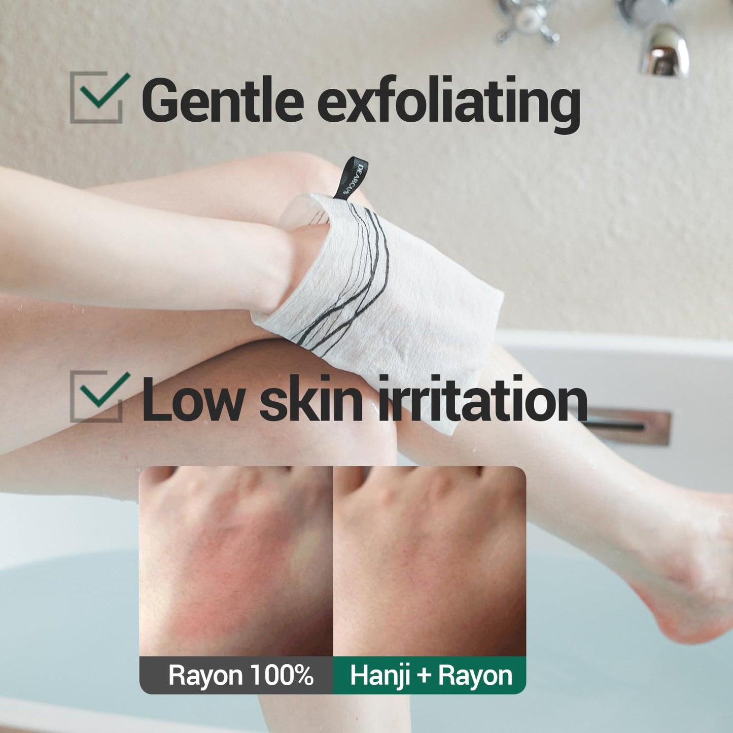 DEARCUS Korean Exfoliating Washcloth Towel 2Pcs, Hanji Bath Washcloths Mitt Scrub Body Washcloth Glove, Skin Irritation Free Korean Mulberry Bark, Reusable Soft and Gentle Scrubbing