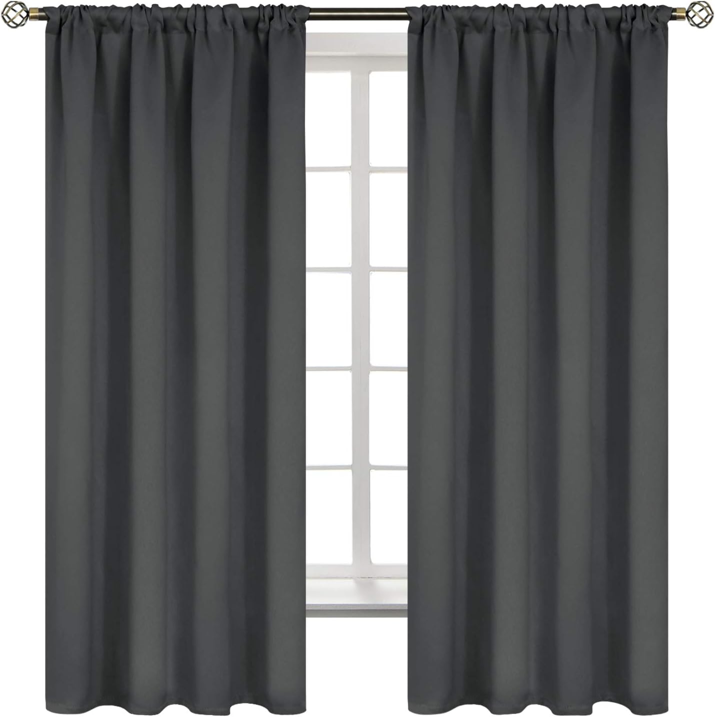 BGment Thermal Blackout Curtains 63 Inches Length for Bedroom Window, Dark Grey Room Darkening Insulated Drapes with Rod Pocket for Living Room, 42 x 63 Inch, 2 Panels
