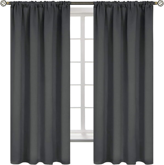 BGment Pocket Bedroom Curtains 63 Inch Long Dark Grey, Room Darkening Thermal Insulated Blackout Drapes for Living Room Privacy Light Blocking Blinds, 52 x 63 Inch, 2 Panels
