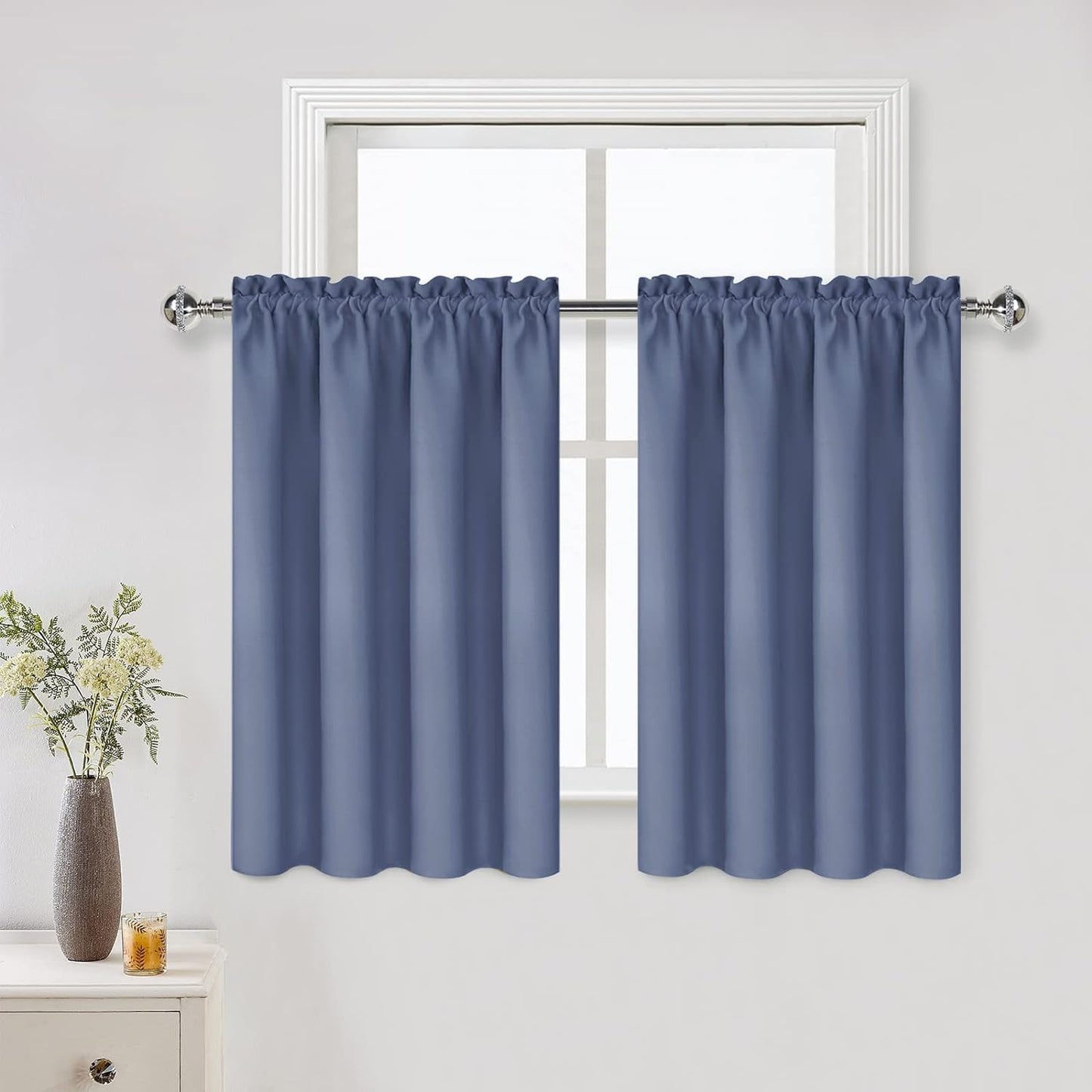 DWCN Blackout Curtains for Living Room Thermal Insulated, Energy Saving & Noise Reducing Bedroom Curtains, Dusty Blue, W 52x L 36 Inch, Set of 2 Rod Pocket Curtain Panels