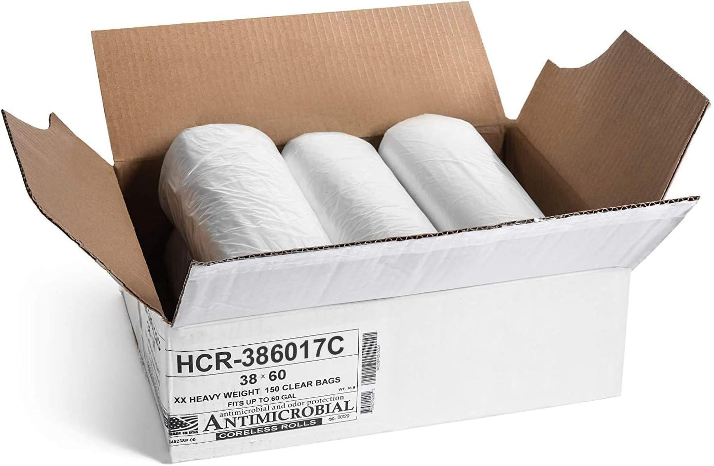 Aluf Plastics High Density Trash Bags, 60 Gallon, 150 Count, 17 Micron (eq), 38" x 60", Clear, for Bathroom, Office, Industrial, Commercial, Janitorial, Municipal, Recycling