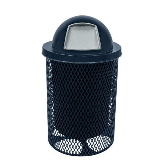COATEDOUTDOORFURNITURE RDT-DBL Heavy Duty 32 Gallon Round Trash Receptacle, Liner Included, Dark Blue with Black Dome, Made in America