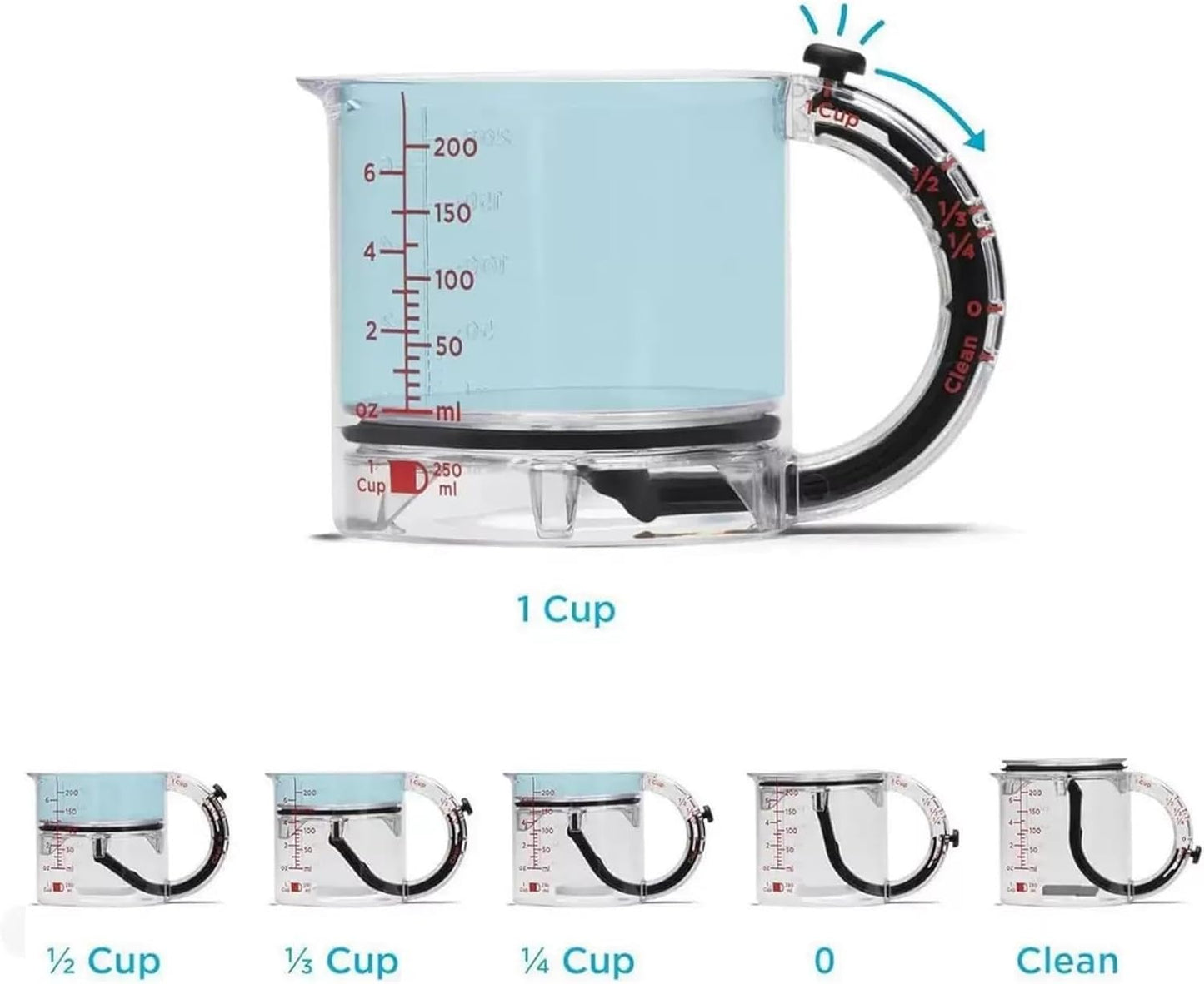 All in One Adjustable Measuring Cup, Push Up Measuring Cup Solid and Liquid, Space Saving, Easy to Clean, Multifunctional Kitchen Measuring Cups for Preparation, Baking, and Cooking (2)