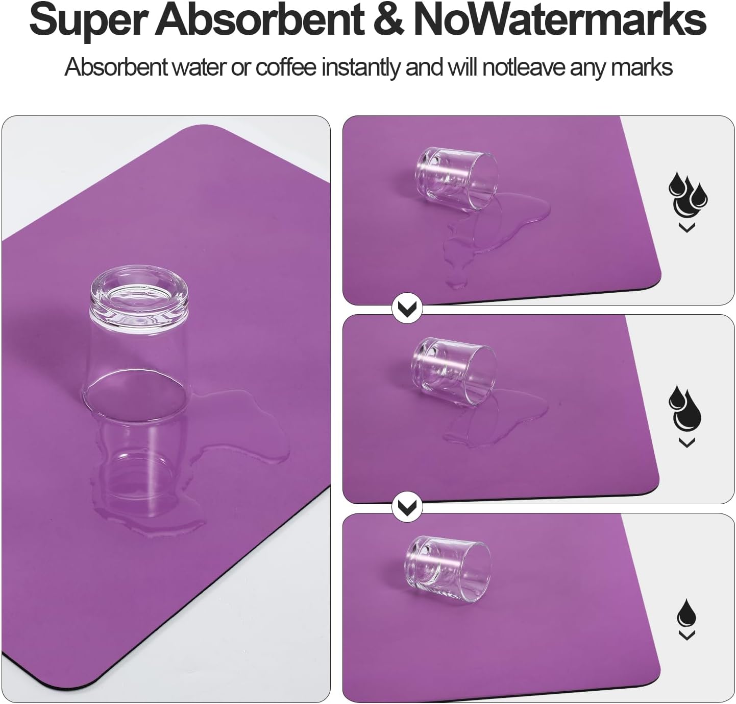 Dish Drying Mat for Kitchen Counter | Coffee Bar Mat for Countertops | Heat Resistant Drainer Mat with Non-slip Rubber Backed | Hide Stain Kitchen Absorbent Draining Mat | Purple 18"x24"