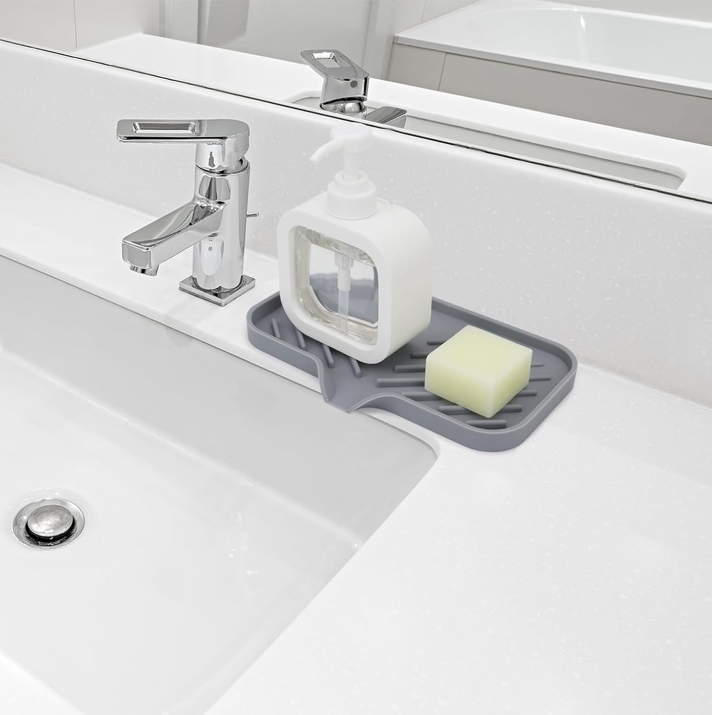 Yasmen Silicone Bathroom Soap Dishes, Sink Sponge Holder for Kitchen, Rubber Soap Dish with Drain, Shower Soap Sponge Tray, Sink or Counter Organizer, for Bar Soap, Bottle, Dish Soap Dispenser-Grey