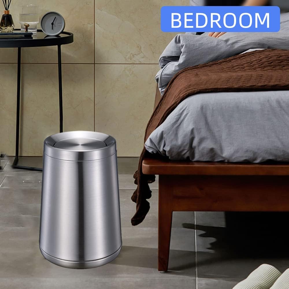 Household Swing Bathroom Trash Can，Brushed Stainless Steel，10 L/3 Gallen，Garbage Can with Flipping Lid， for Indoor or Commercial Use, Kitchen,Modern，Living Room,Bedroom