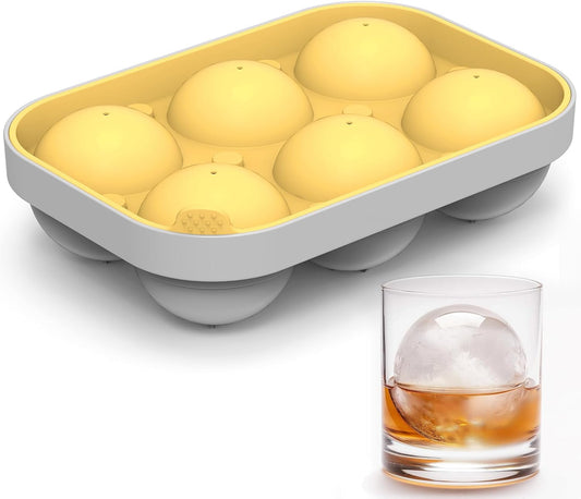 2.5inch Spherical Ice Ball Tray For Whiskey, Big Ice Freezer Mold for Cocktails，Easy Fill In & Release Ice Cube Mold, Durable &Reusable Spherical Ice Maker (Sunshine)