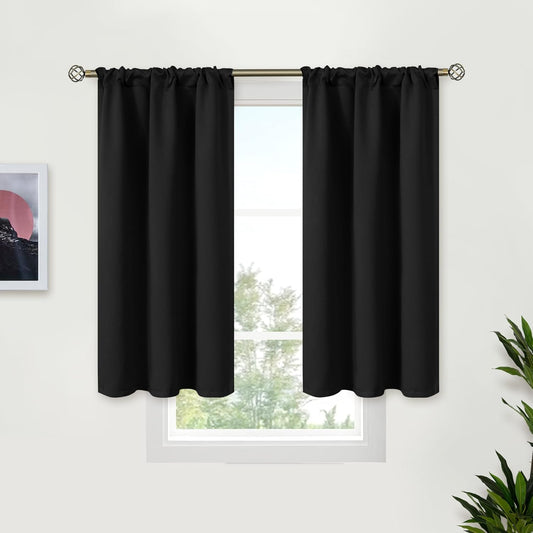BGment Black Blackout Curtains 40 Inch Long for Bedroom KIthchen Window - Rod Pocket Short Length Window Drapes Privacy Blinds for Bathroom Rv Camper Cafe, 2 Panels, 34 x 40 Inch