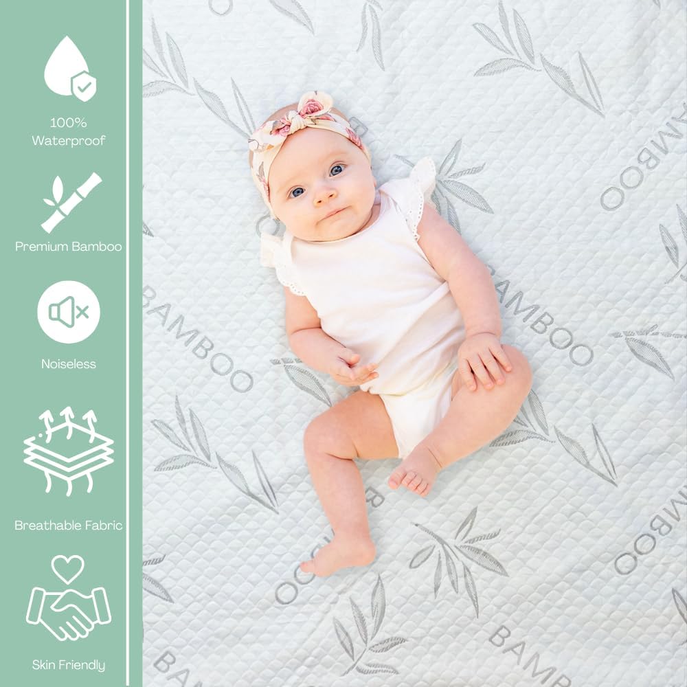 Bamboo Rayon Mattress Protector with Zipper +1 Pillow Protector - 100% Waterproof Cooling Twin XL Size Cover - Ultra Soft Fabric Breathable Noiseless Mattress Pad Covers Zippered Encasement