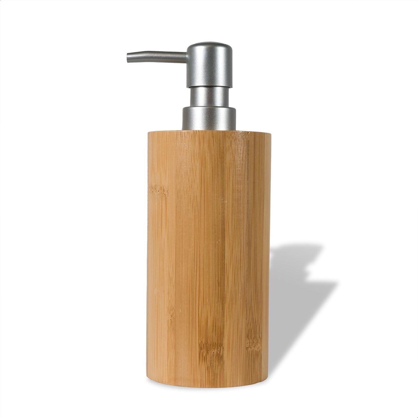 Natural Bamboo Liquid Soap Dispenser, 10 oz with Silver Plastic Pump, Refillable Hand Soap Dispenser for Bathroom or Kitchen
