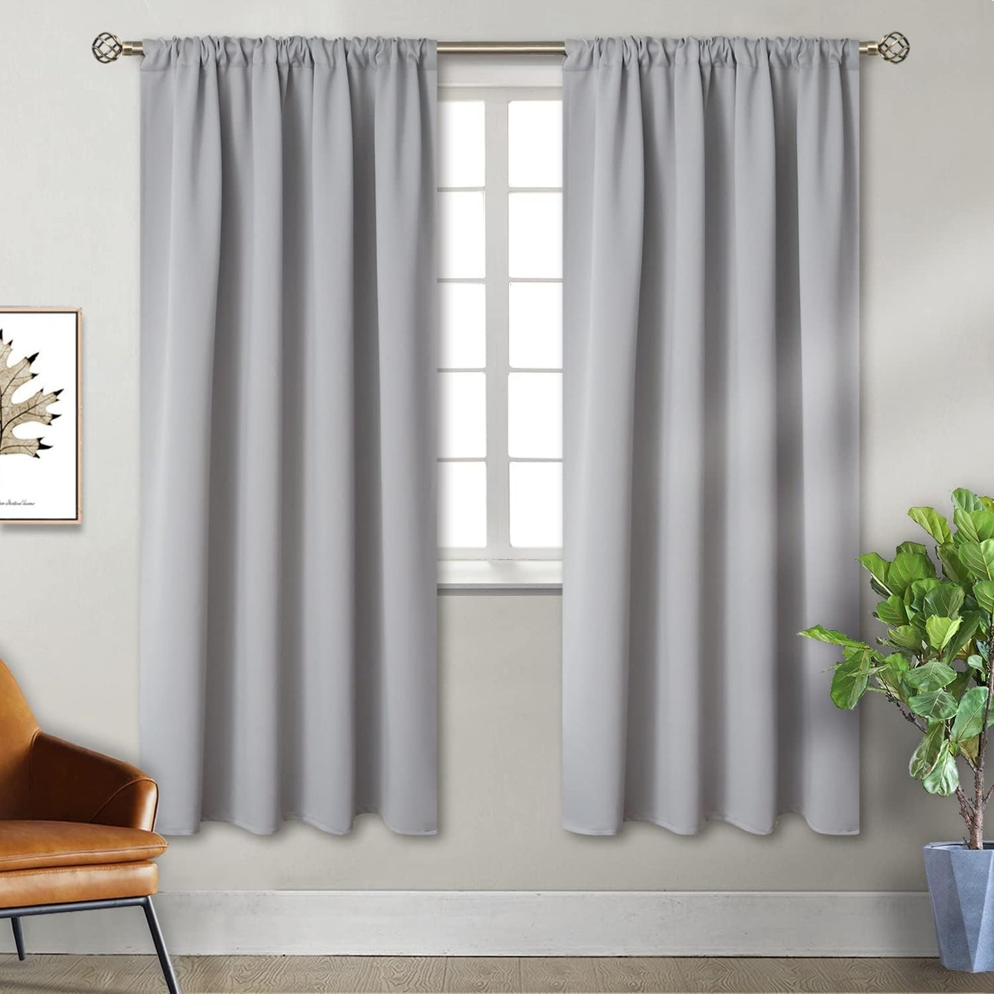 BGment Rod Pocket Blackout Curtains for Bedroom 72 Inches Length - Thermal Insulated Room Darkening Curtain for Living Room, 42 x 72 Inch, 2 Panels, Light Grey