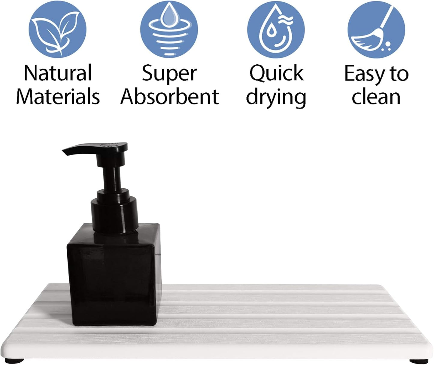 Diatomite Soap Dish, Water Absorbing Stone Tray, Kitchen Sink Organizer, Fast Drying Counter Holder (White, 11" x 4.7"/28 x 12cm)