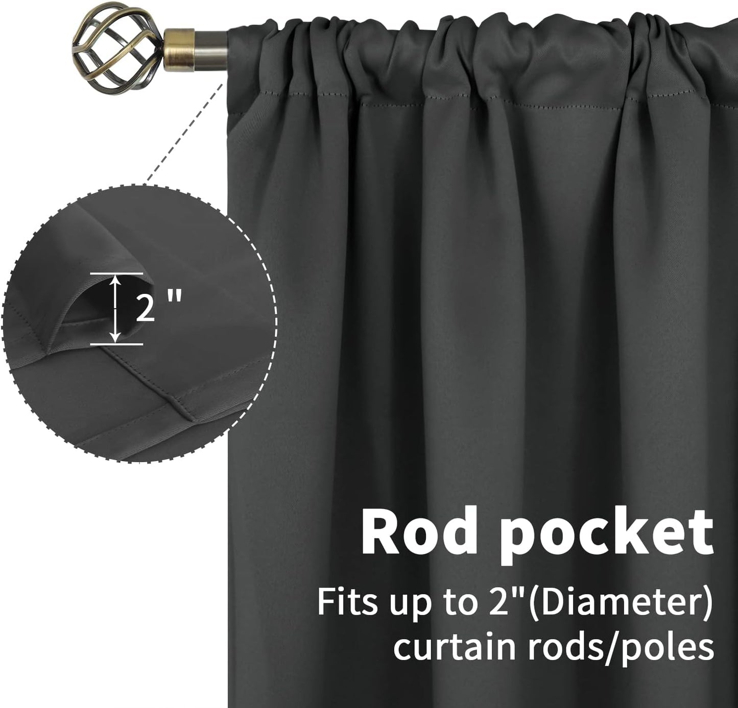 BGment Rod Pocket Blackout Curtains for Bedroom 84 Inches Length - Thermal Insulated Room Darkening Curtain for Living Room, 52 x 84 Inch, 2 Panels, Dark Grey