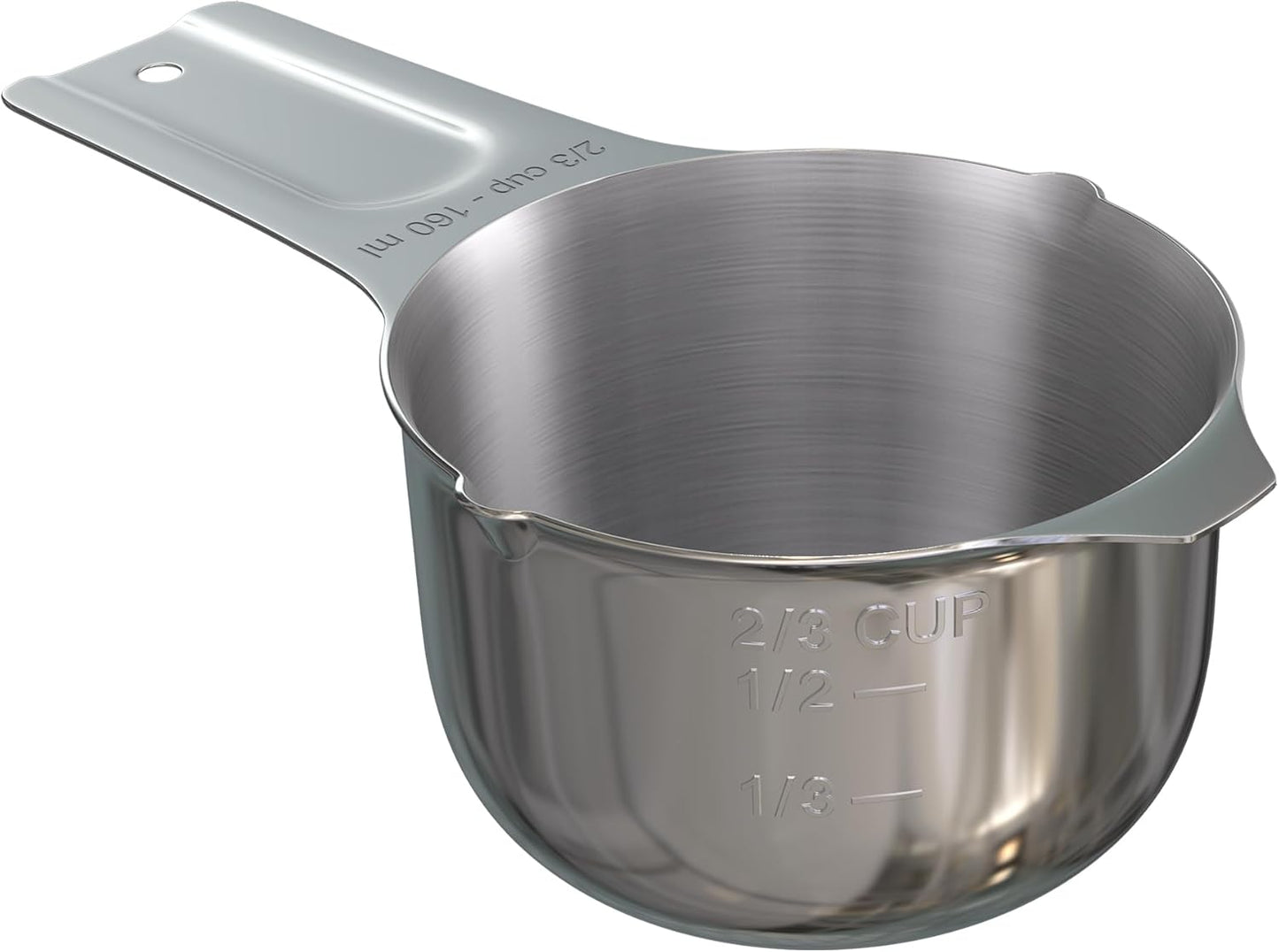 Color Up ⅔ Cup Measuring Cup (160 ml) – Premium Chrome Stainless Steel, Accurate for Wet & Dry Ingredients, Embossed Markings, Easy-Pour Spouts, Dishwasher-Safe, Kitchen Essential