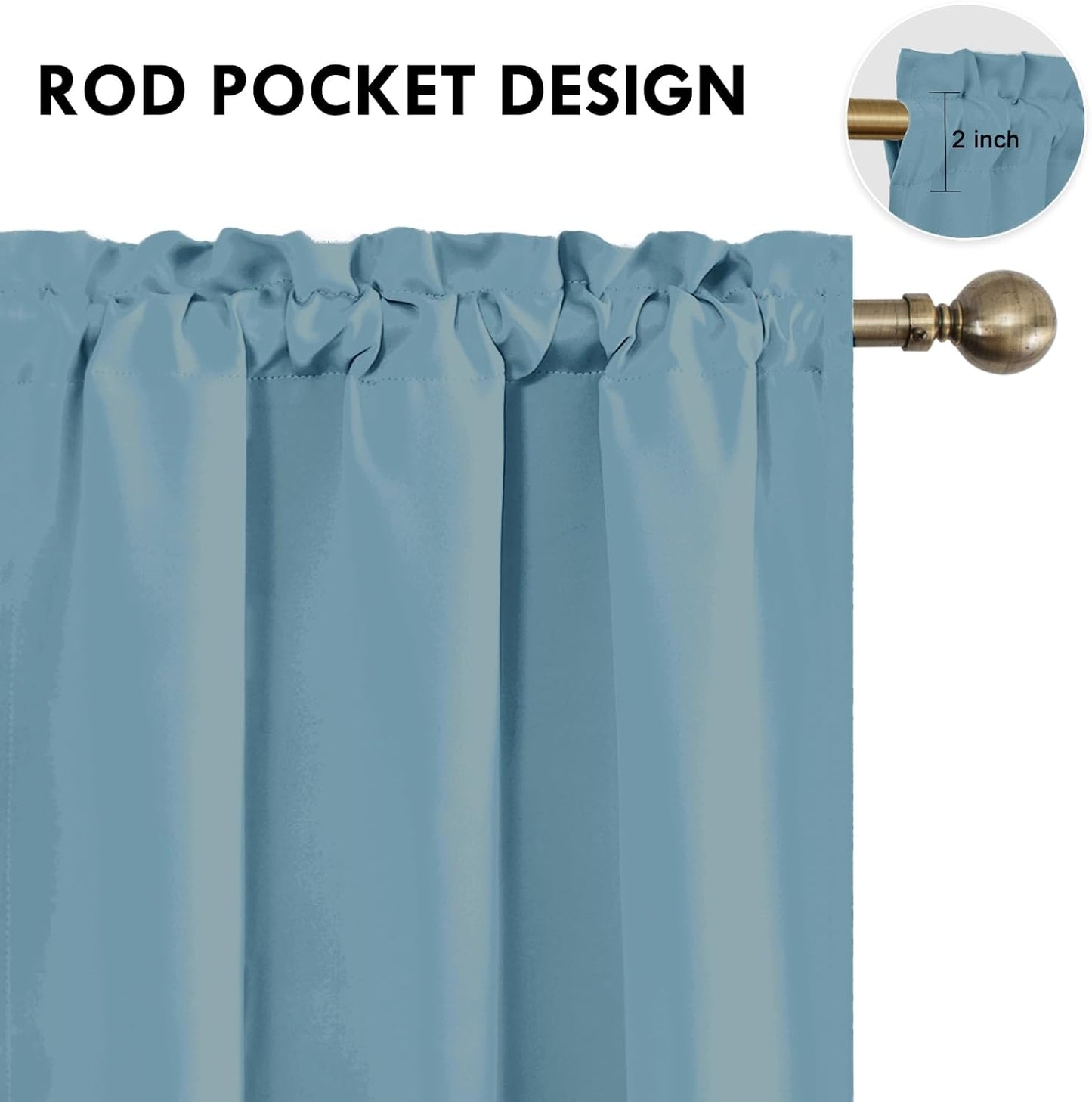 DWCN Blackout Curtains for Living Room Thermal Insulated, Energy Saving & Noise Reducing Bedroom Curtains, Stone Blue, W 42x L 72 Inch, Set of 2 Rod Pocket Curtain Panels
