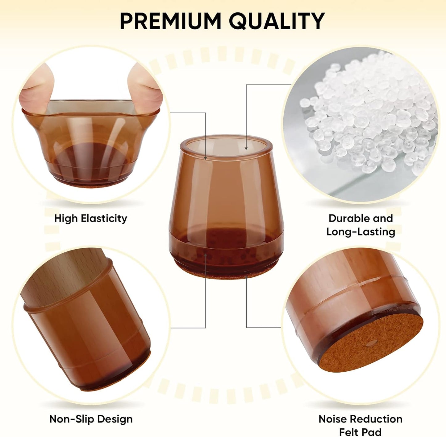 BALEINE 32 Pack Silicone Chair Leg Floor Protectors, Stool Leg Protectors Cap, Non-Slip Chair Leg Caps for Hardwood Floors (Brown & Small, 32 Pack)