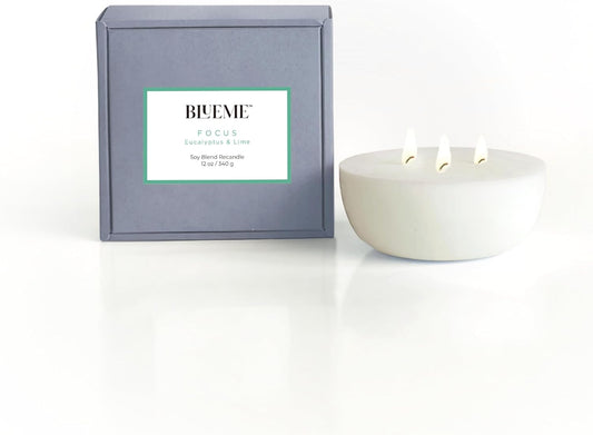 New BLUEME Wellness Candle Wax Refill, Contains Essential Oil, Sustainable, Hand Finished, Hand Poured, Premium, Luxury Ceramic, Natural Cotton Wick (12oz, Eucalyptus & Lime)