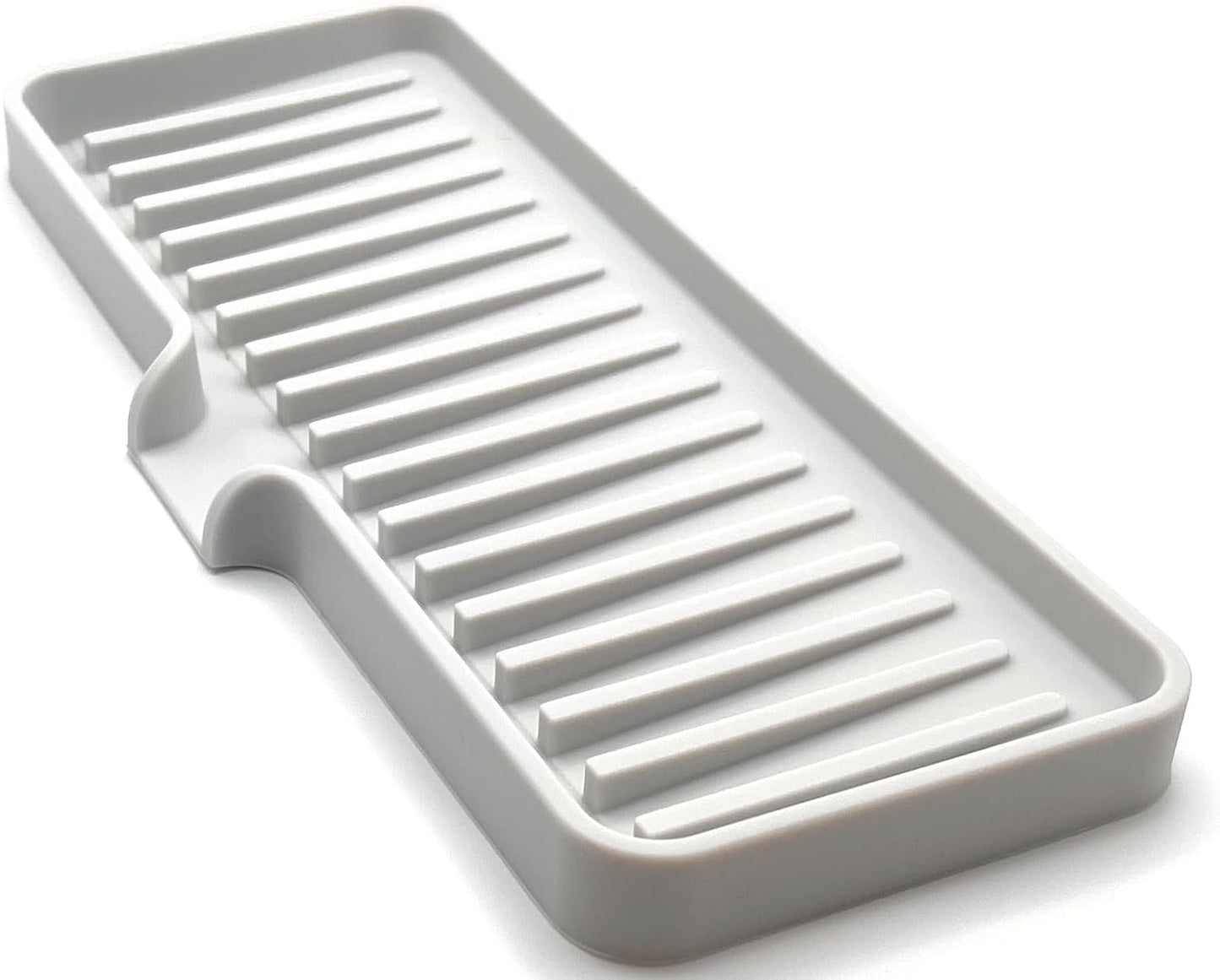 Happitasa Silicone Soap Dish Tray and Sponge Holder with Drain Chute | Bathroom and Kitchen Sink Organizer Caddy (Light Grey, 9"x3.5", 5.6 Ounces)