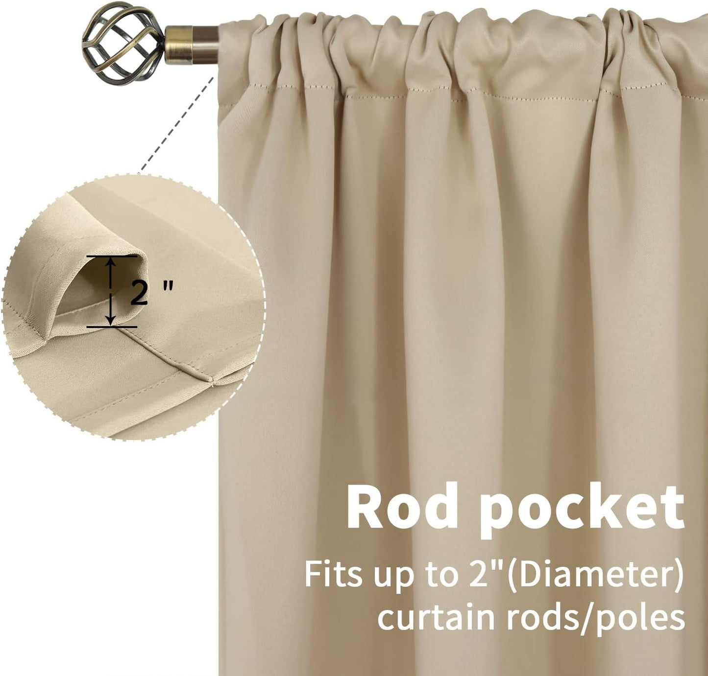 BGment Beige Room Darkening Curtains 72 Inches Long - Rod Pocket Thermal Insulated Blackout Window Drapes for Living Room Bedroom, 42 x 72 Inch, 2 Panels