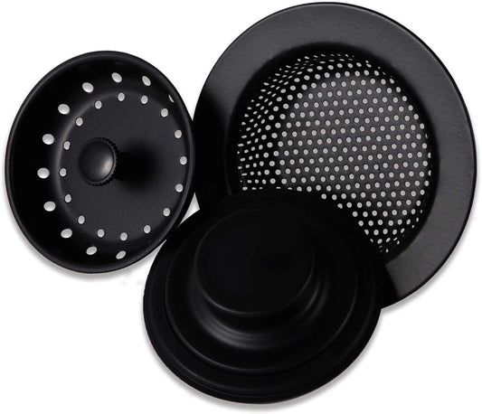 3 PCS Kitchen Sink Stopper Strainer,Anti-Clogging Stainless Steel Sink Disposal Stopper, Garbage Disposal Plug, Perforated Basket Drain Filter Sieve or Keep Water for Standard Kitchen Sink Drain,Black